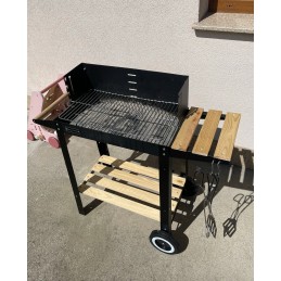 Didelė sodo anglių kepsninė ant ratų, grotelės, 2 lentynos, bbq briketų grilis