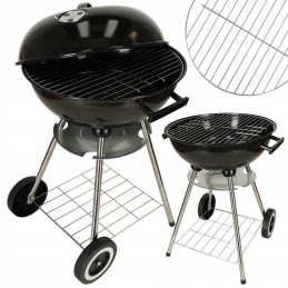 Garden charcoal grill for briquettes, closed, with cover, ventilation and shelf
