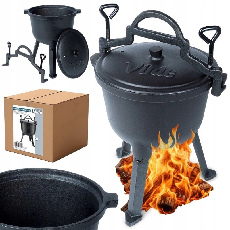 Originalus sunkus Vildės katilas su dangčiu ir laikikliu 4 litrų talpos židiniui