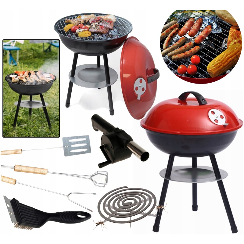 Grilis su anglimis, sodo trikojis, mega grilio rinkinys su dangteliu