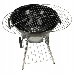 Round garden charcoal grill, closed, with lid and shelf, 41 cm