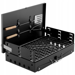 Turistinis sodo anglies grilis nešiojamas sulankstomas lagaminas su šakute ir mentele