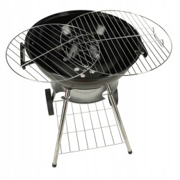 Garden charcoal grill for briquettes, closed, with cover, ventilation and shelf
