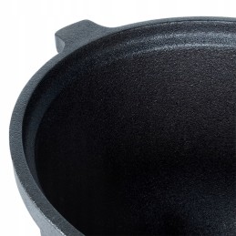 Ant kojų stovintis ketaus katilas su dangčiu, medžioklės puodas laužui, 4l