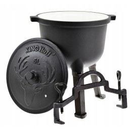 Medžioklinis virdulys 5 litrų, emalis, ketaus puodas laužui, emaliuotas grilis