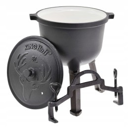 Medžioklinis virdulys 5 litrų, emalis, ketaus puodas laužui, emaliuotas grilis