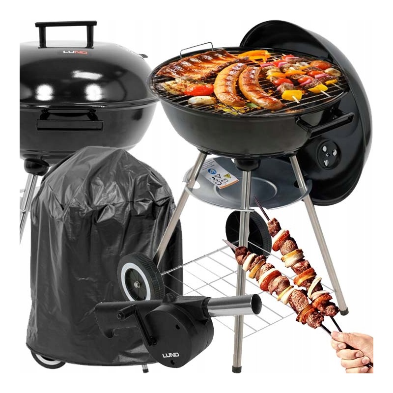 Sodo grilio anglis grilis, apvalus dangtelis ant ratukų, uždengimas pūstuvu