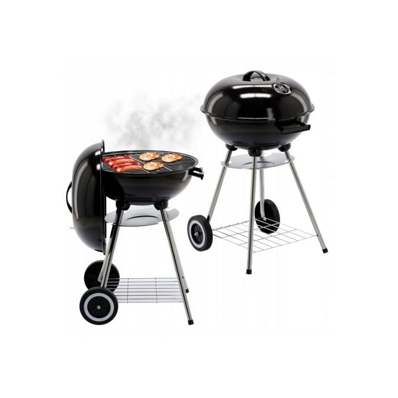 Sferinės anglies kepsninės su dangteliu ir smeigėmis 46x44x71cm