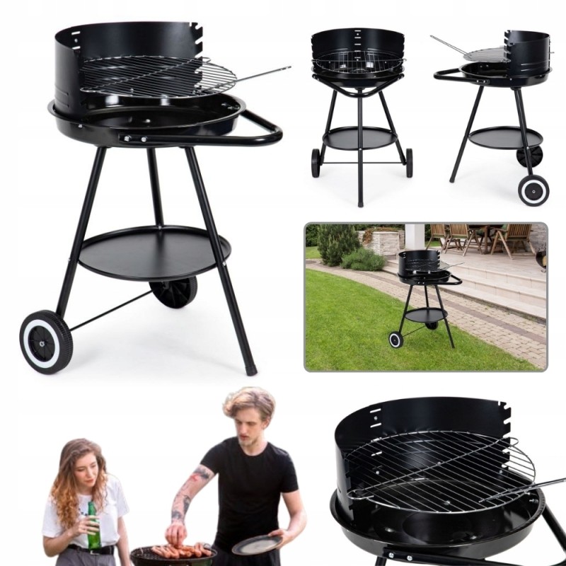 Sodo kepsninė su anglimis, apvalios grotelės, 42 cm, su reguliuojamu grotelių aukščiu