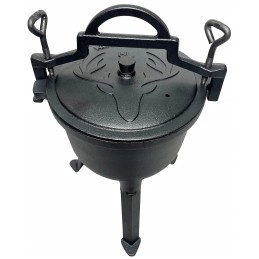 Medžioklinis virdulys 5 litrų, emalis, ketaus puodas laužui, emaliuotas grilis