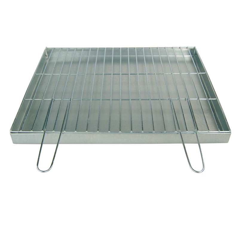 Grotelės griliui statyti 60x50 - skersmuo 4mm - sulankstomos rankenos - chromuotos su pakura / pelenų keptuvė