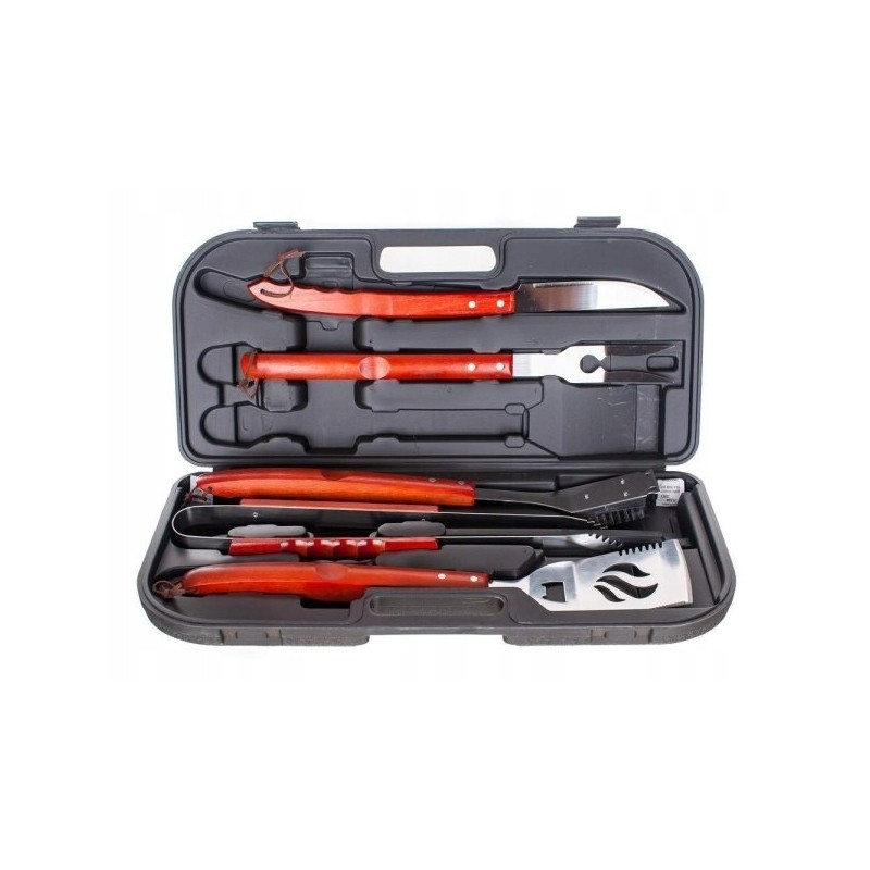 Kepsninės rinkinys lagamine, 5 vnt, žnyplės, šepetys, peilis, šakutė, mentelė