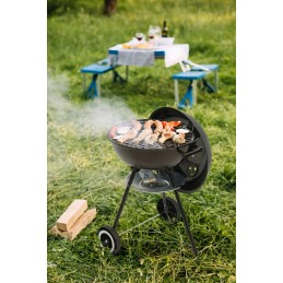 ⭐ Klasikinės, apvalios anglies kepsninės su chromuotomis grotelėmis ir temperatūrą palaikančiu dangteliu.