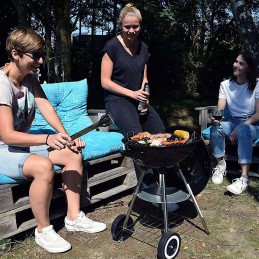 Didelės apvalios medžio anglies kepsninės, nešiojamas, rakinamas dangtis ant ratukų