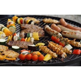 Large charcoal garden grill for briquettes, closed with a lid, ventilation, shelf