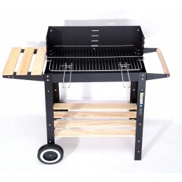 Sodo anglies grilis su 2 lentynomis, reguliuojamomis grotelėmis ant ratukų