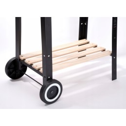 Sodo anglies grilis su 2 lentynomis, reguliuojamomis grotelėmis ant ratukų