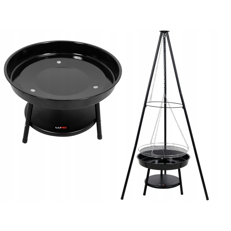 Sodo židinys 52 cm su 46 cm grotelėmis, pakabinamomis ant trikojo - lund