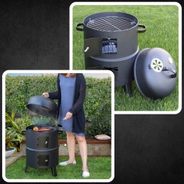 Plieninės rūkyklos grilis, anglis, sodo židinys, termometras 3 viename