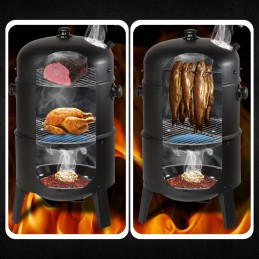 Plieninės rūkyklos grilis, anglis, sodo židinys, termometras 3 viename