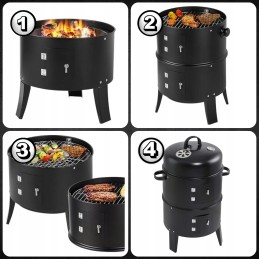 Plieninės rūkyklos grilis, anglis, sodo židinys, termometras 3 viename