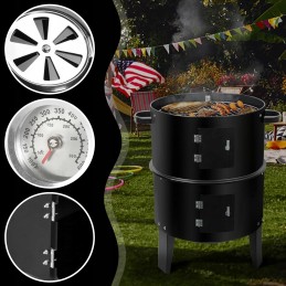 Plieninės rūkyklos grilis, anglis, sodo židinys, termometras 3 viename