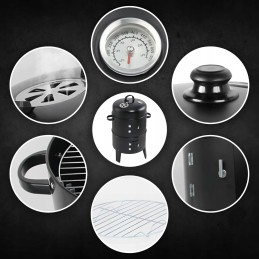 Plieninės rūkyklos grilis, anglis, sodo židinys, termometras 3 viename