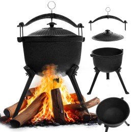 Ketaus katilas, medžioklinis puodas, vengriški kepsniai, 8l, griliui ant laužo