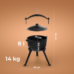 Ketaus katilas, medžioklinis puodas, vengriški kepsniai, 8l, griliui ant laužo