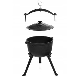 Ketaus katilas, medžioklinis puodas, vengriški kepsniai, 8l, griliui ant laužo