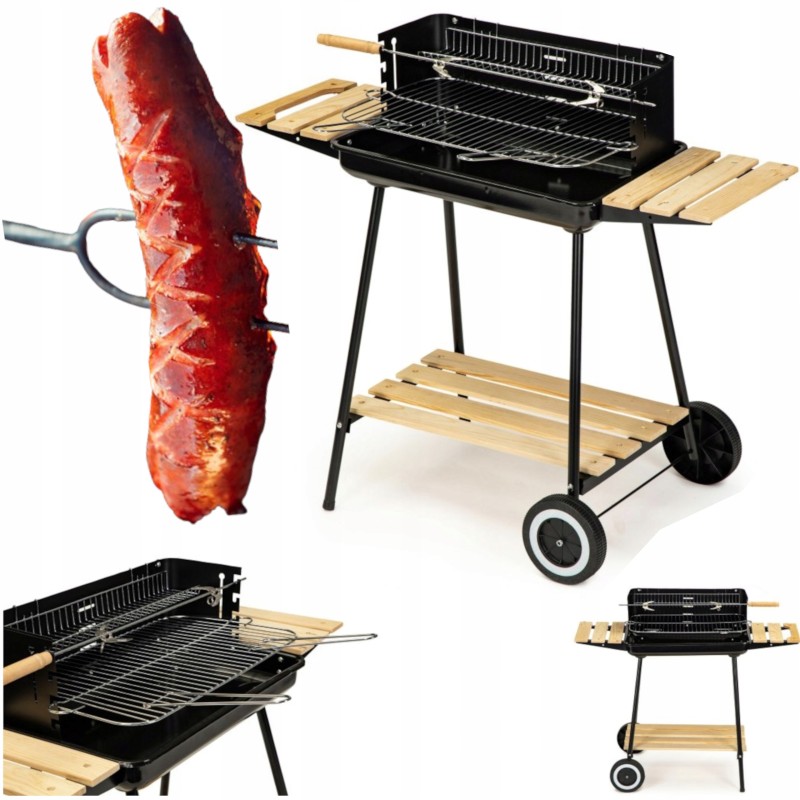 Sodo kepsninė su anglimis, 2 grotelės + keptuvė ant ratukų, tvirtos, didelės lentynos