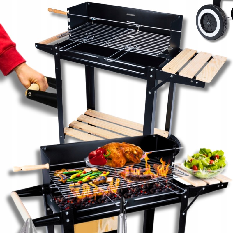 Sodo anglis grilis, lentynos, grotelės ant ratukų, didelis reguliuojamas iešmas, grotelės