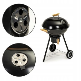 Didelės apvalios medžio anglies kepsninės ant ratų su kepsninės dangčiu