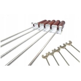 Nerūdijančio plieno kepimo šakės 140cm, rinkinyje 5 vnt + atramos + kabykla