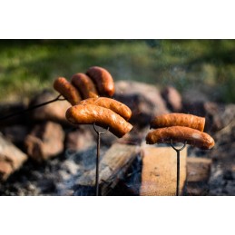 Nerūdijančio plieno kepimo šakės 140cm, rinkinyje 5 vnt + atramos + kabykla