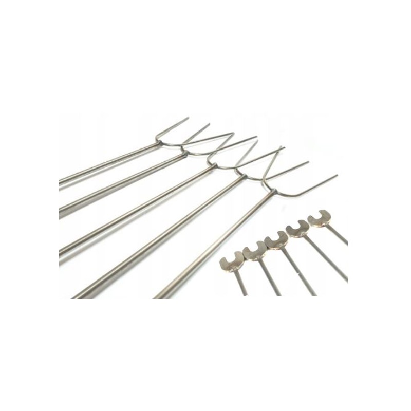 Nerūdijančio plieno grotelių šakės 120 cm, rinkinys iš 5 vnt + atramos 80 cm + pagaliukų kabykla