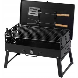 Turistinis sodo anglies grilis nešiojamas sulankstomas lagaminas su šakute ir mentele