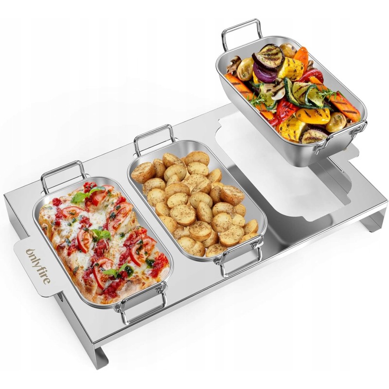 Onlyfire Set of 3 Grill Pans for Gas Grill, Stainless Steel Grill Trays with Holder and Stand, Accessories for Grilling Vegetabl