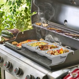Onlyfire Set of 3 Grill Pans for Gas Grill, Stainless Steel Grill Trays with Holder and Stand, Accessories for Grilling Vegetabl