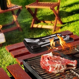 7 dalių kepsninės stalo įrankių rinkinys, kepsninės priedai, kepsninės šakutė, kepsninės spaustukai, mentelės, kepsninės lazdelė