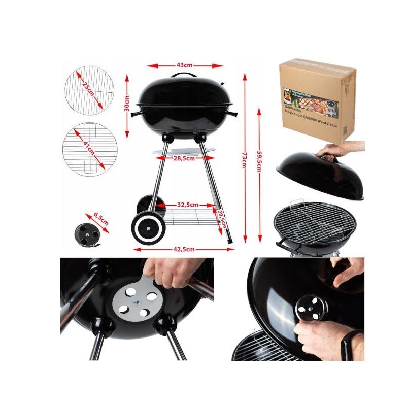 Kx3754 ogļu dārza grils briketēm, slēgts, ar vāku, ventilāciju un pēc