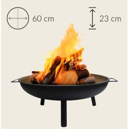 Milano sodo laužavietė 60 cm grilio ugniai, juodas plieninis katilas