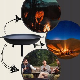 Milano sodo laužavietė 60 cm grilio ugniai, juodas plieninis katilas