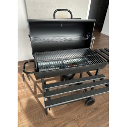 Grilis su anglimis, sodo grilis su dangčiu ant ratukų, pelenų keptuvė, grotelės, 41 cm