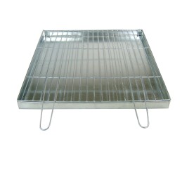 Grotelės griliui statyti 60x60 - skersmuo 4mm - sulankstomos rankenos - chromuotos su pakura / pelenų keptuvė