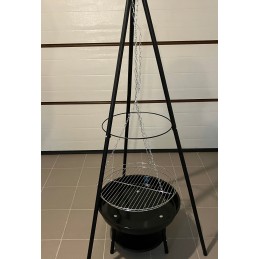 Pakabinama kepsninė, židinys ant trikojo, 46 cm grotelės trikojo ugniai