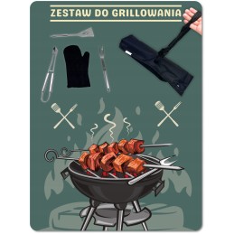 Kepsninės komplektas su prijuoste, kepsninės įrankiai, stalo įrankiai, prijuostė