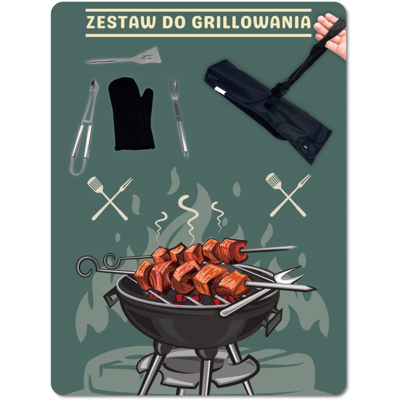 Kepsninės komplektas su prijuoste, kepsninės įrankiai, stalo įrankiai, prijuostė