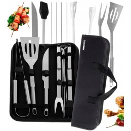 Didelis priedų rinkinys kepsninės įrankiai peilis žnyplės šakutė mentelė šepetys iešmai + dėklas 9 viename