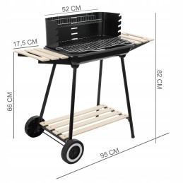 Sodo anglies grilis ant ratų su 3 lentynomis, didelėmis grotelėmis